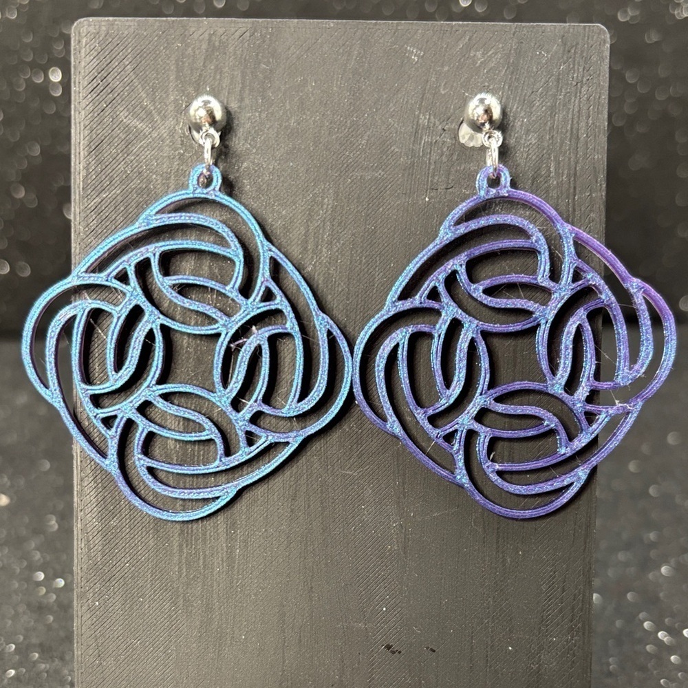 Blue and Purple Color Shift Geometric Earrings - Picture 3 of 5